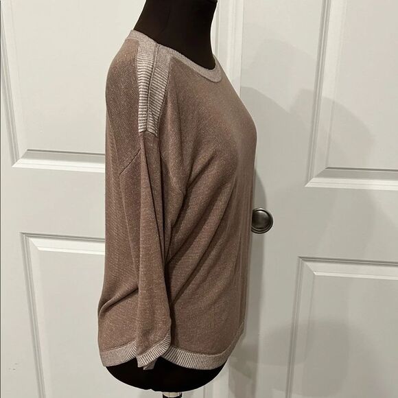 Chico's Taupe Brown Boat Neck Nautical Dolman Sleeve Knit Top Size 1/Medium - Picture 4 of 9